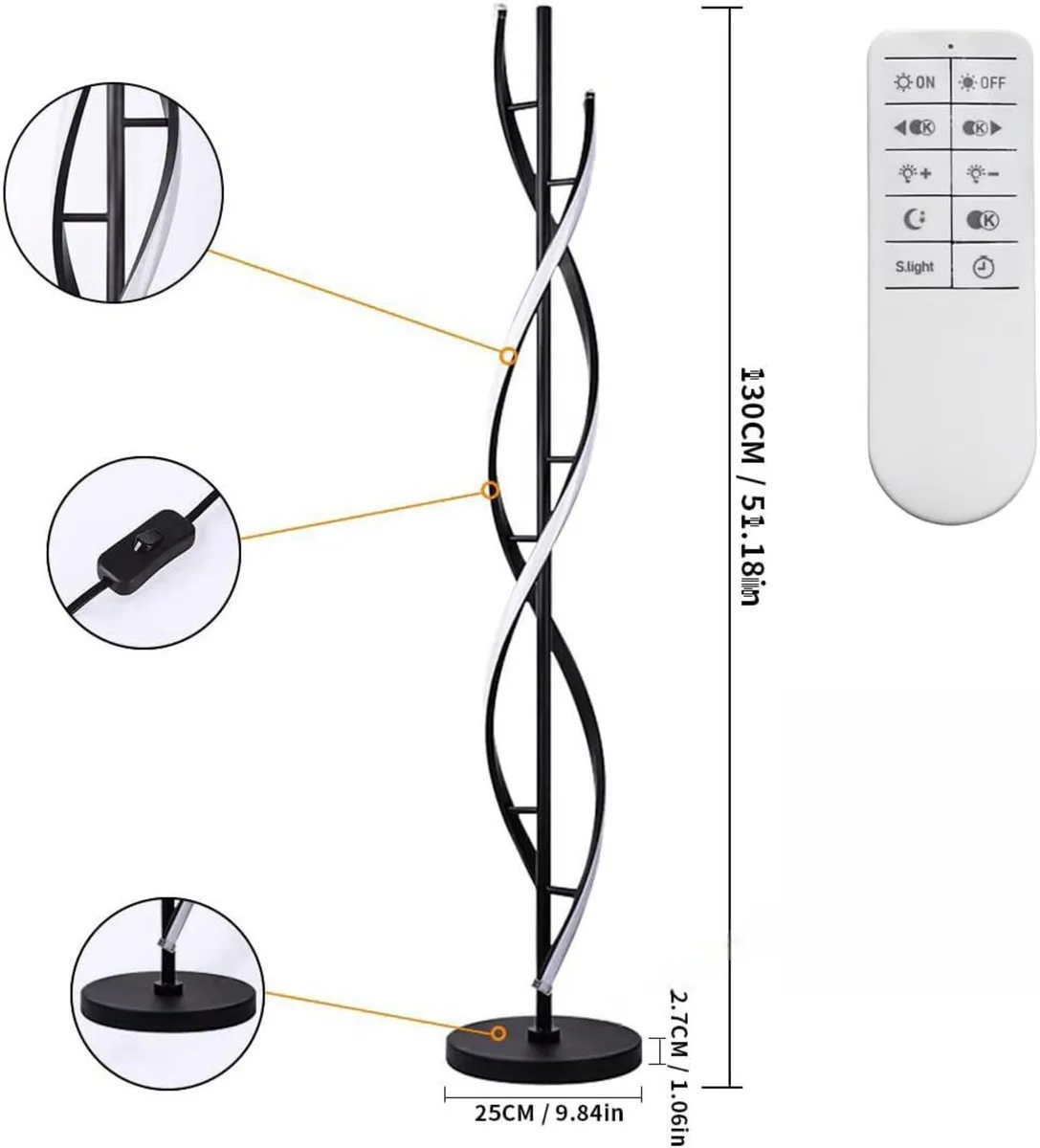 Floor Lamps for Living Room Spiral Dimmable Lamp - Image 3