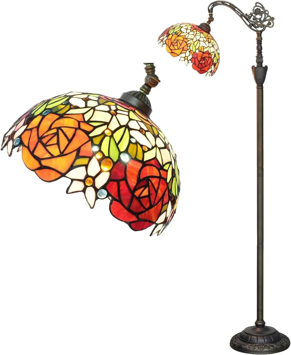 Tiffany Floor Lamp Rose Flower Stained Glass - Image 1