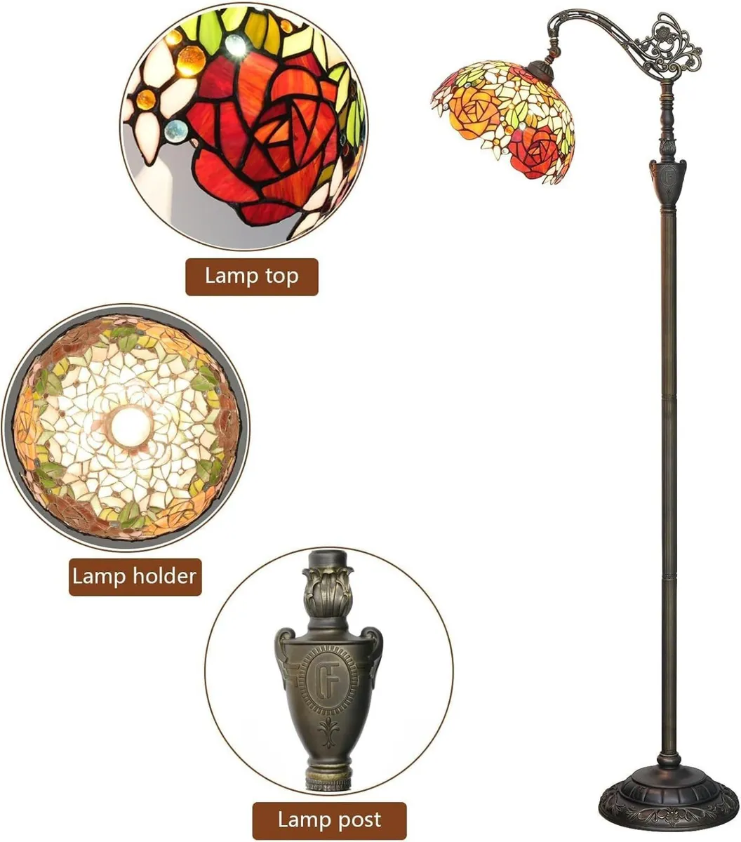 Tiffany Floor Lamp Rose Flower Stained Glass - Image 2