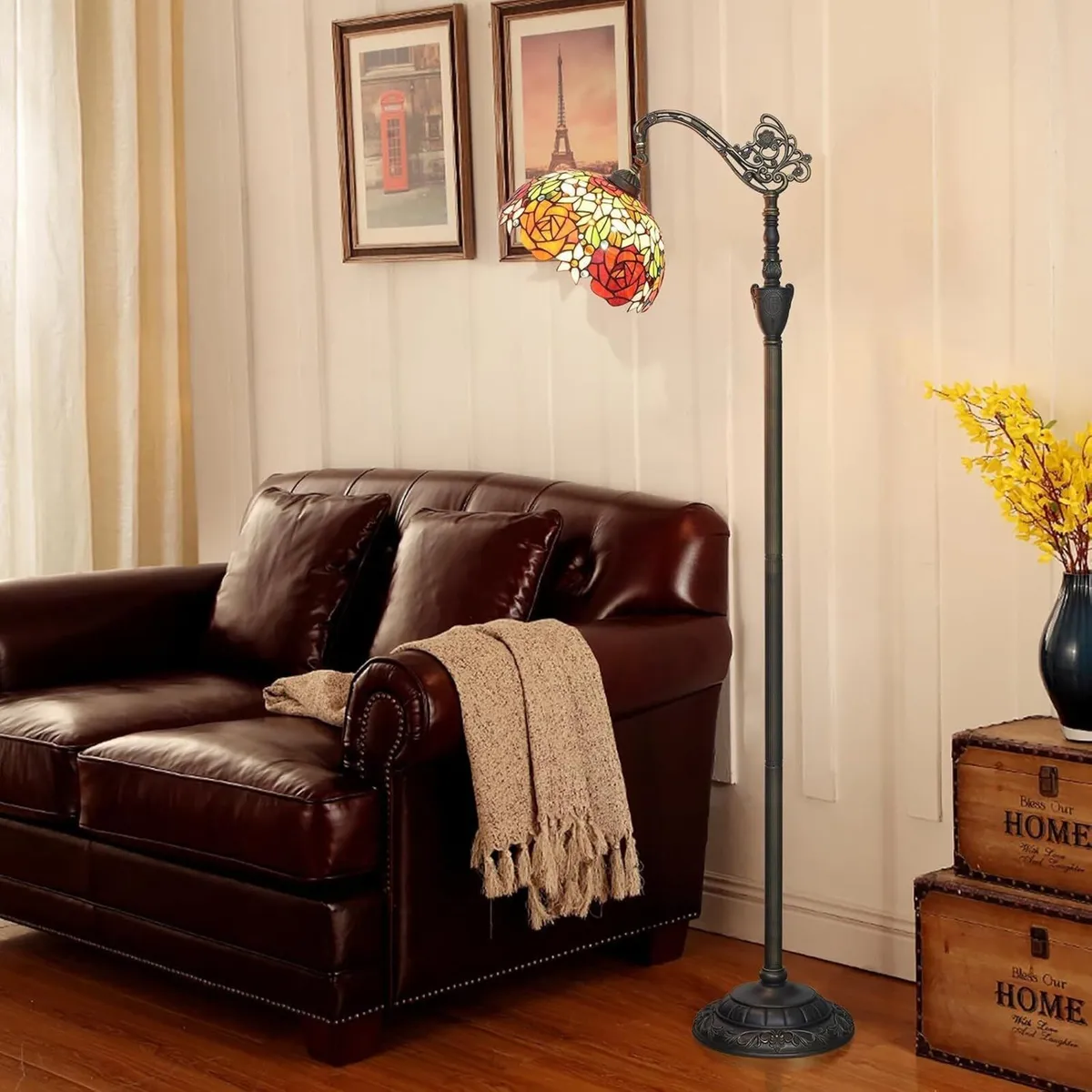 Tiffany Floor Lamp Rose Flower Stained Glass - Image 3