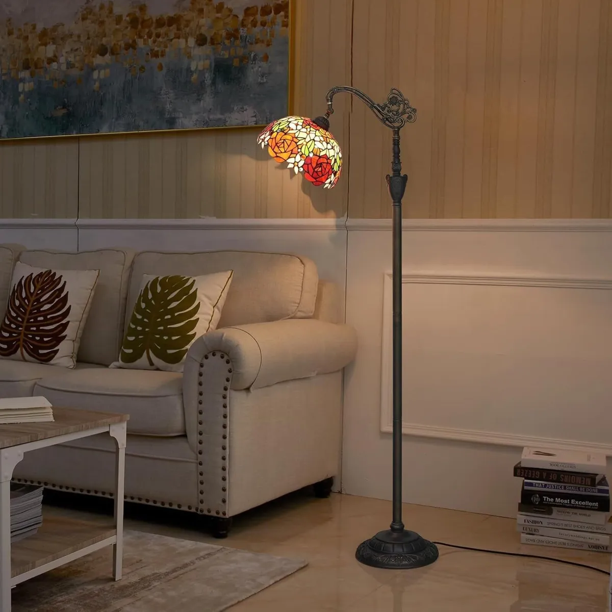 Tiffany Floor Lamp Rose Flower Stained Glass - Image 4