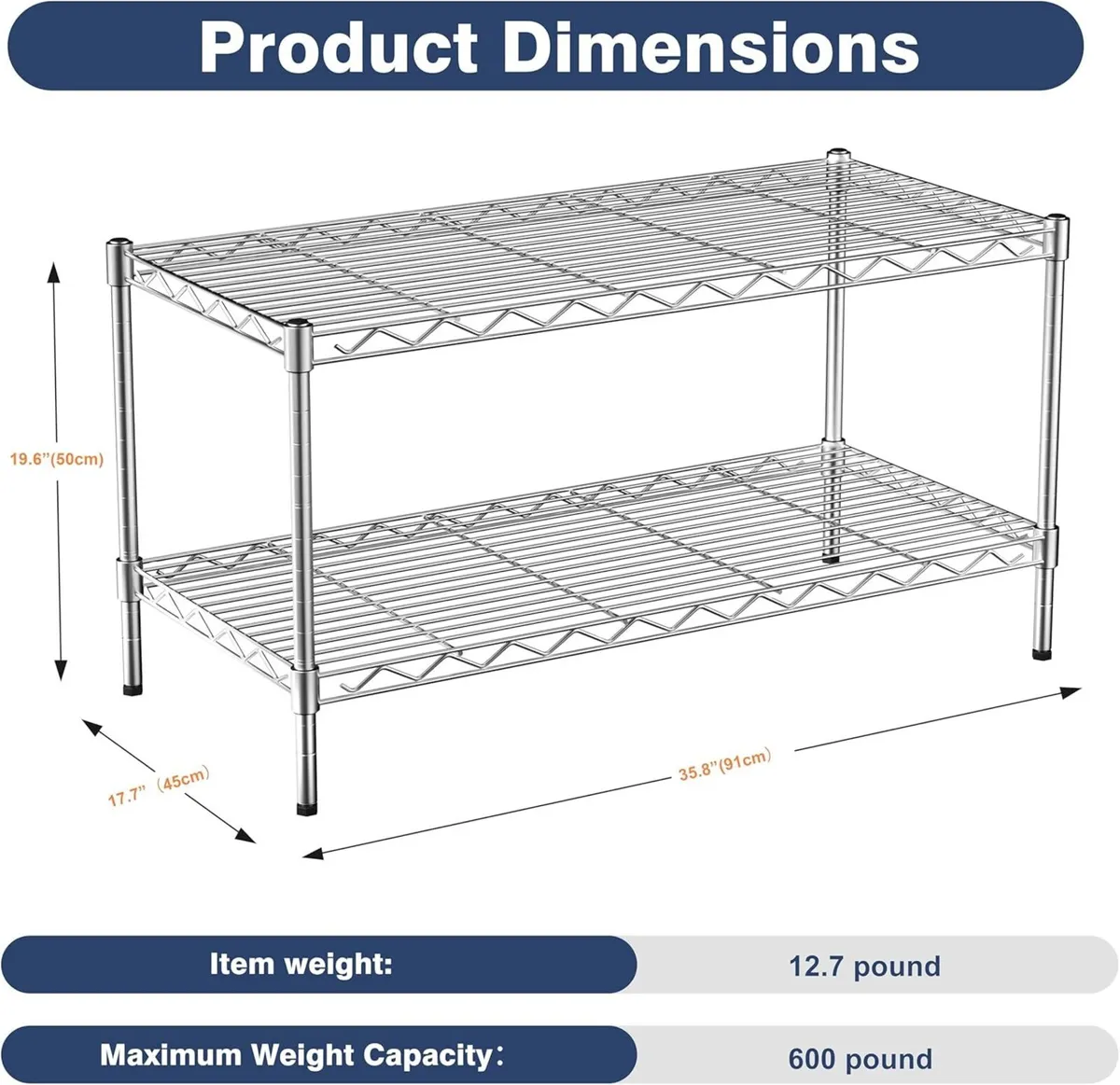 2-Tier Heavy Duty Shelving Unit x18"x19.5 Height - Image 3