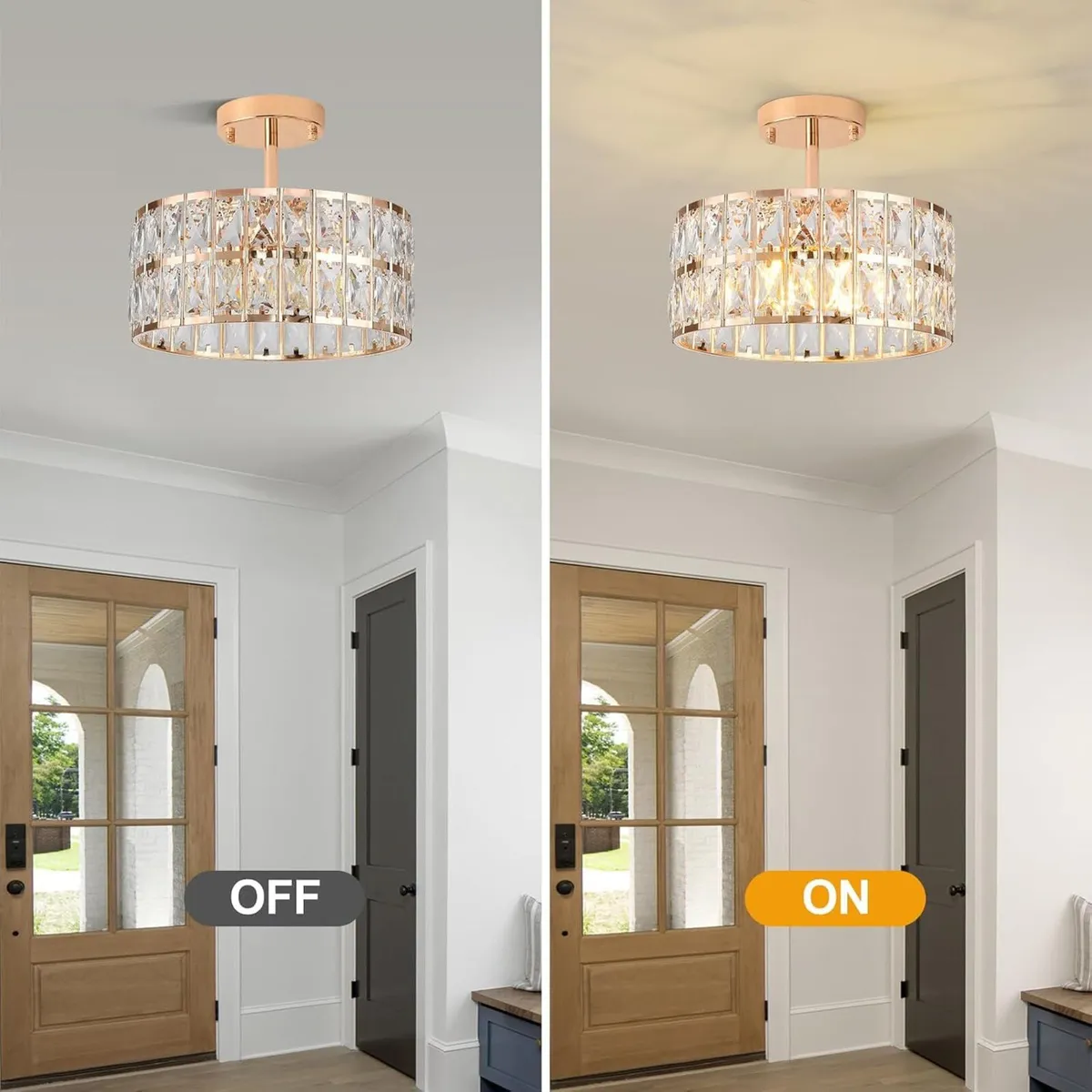 Modern Crystal Ceiling Light Semi Flush Mount - Image 4