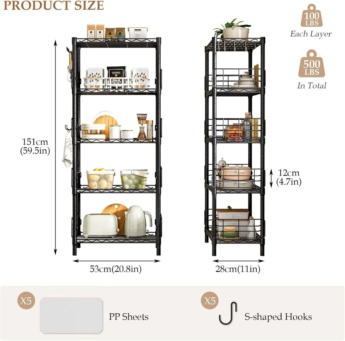 5-Shelf Shelving Unit with Height Adjustable - Image 3