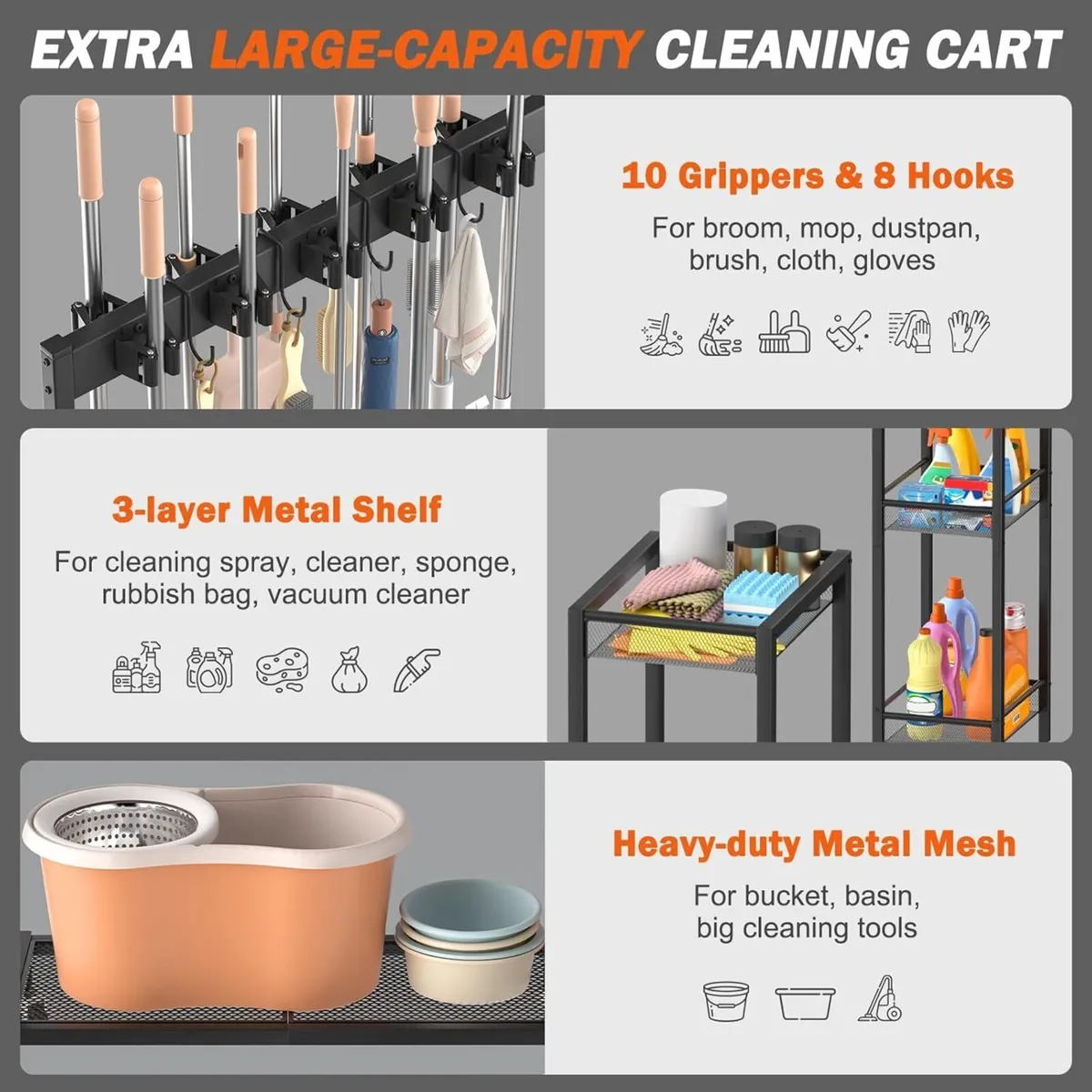 Mobile Cleaning Trolley with Mop Broom Holder - Image 4