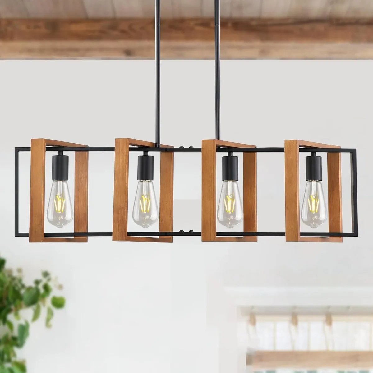 Pendant Light 4 Metal Industrial Vintage Wooden - Image 1