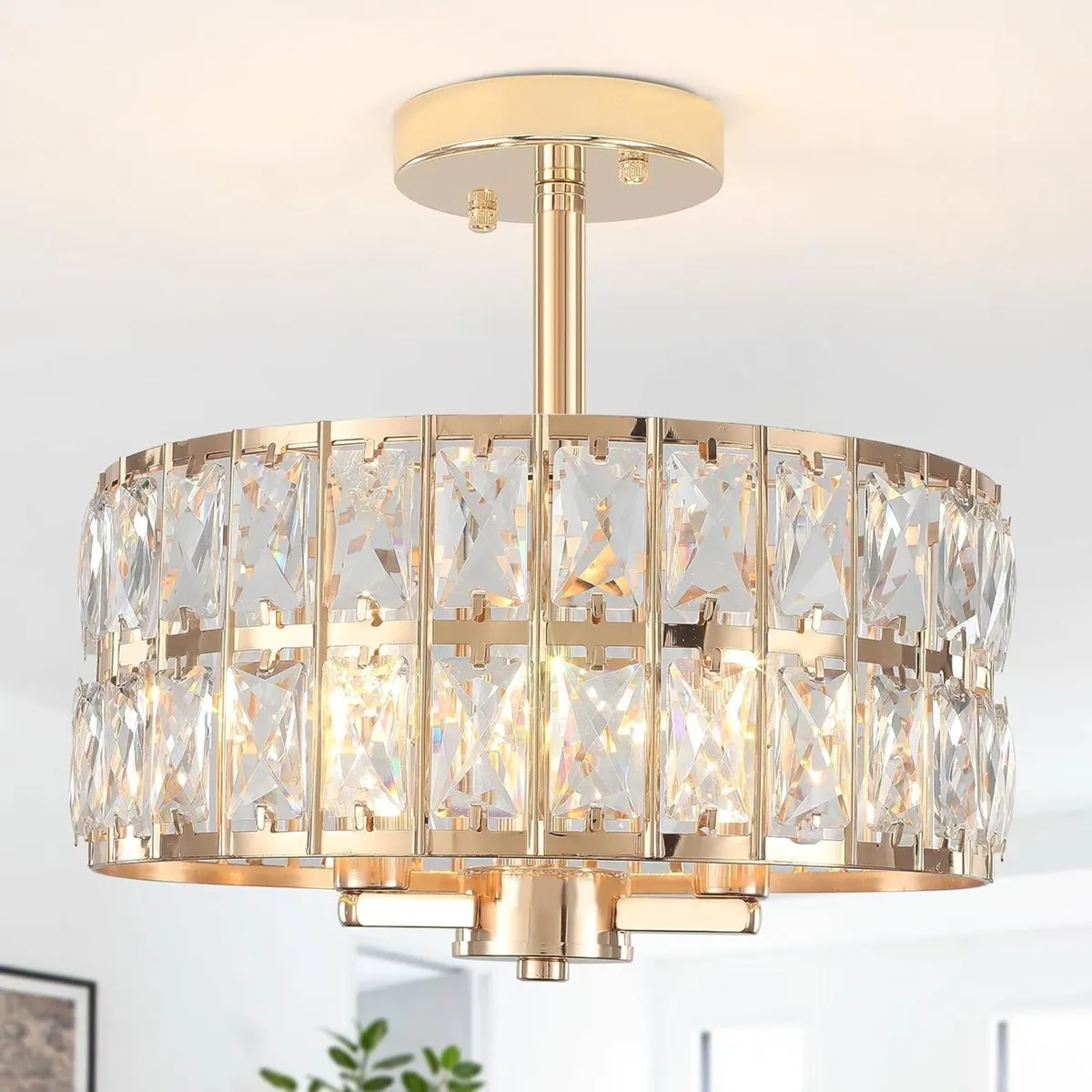 Semi Flush Mount Ceiling Light 6 Dimmable Crystal - Image 1