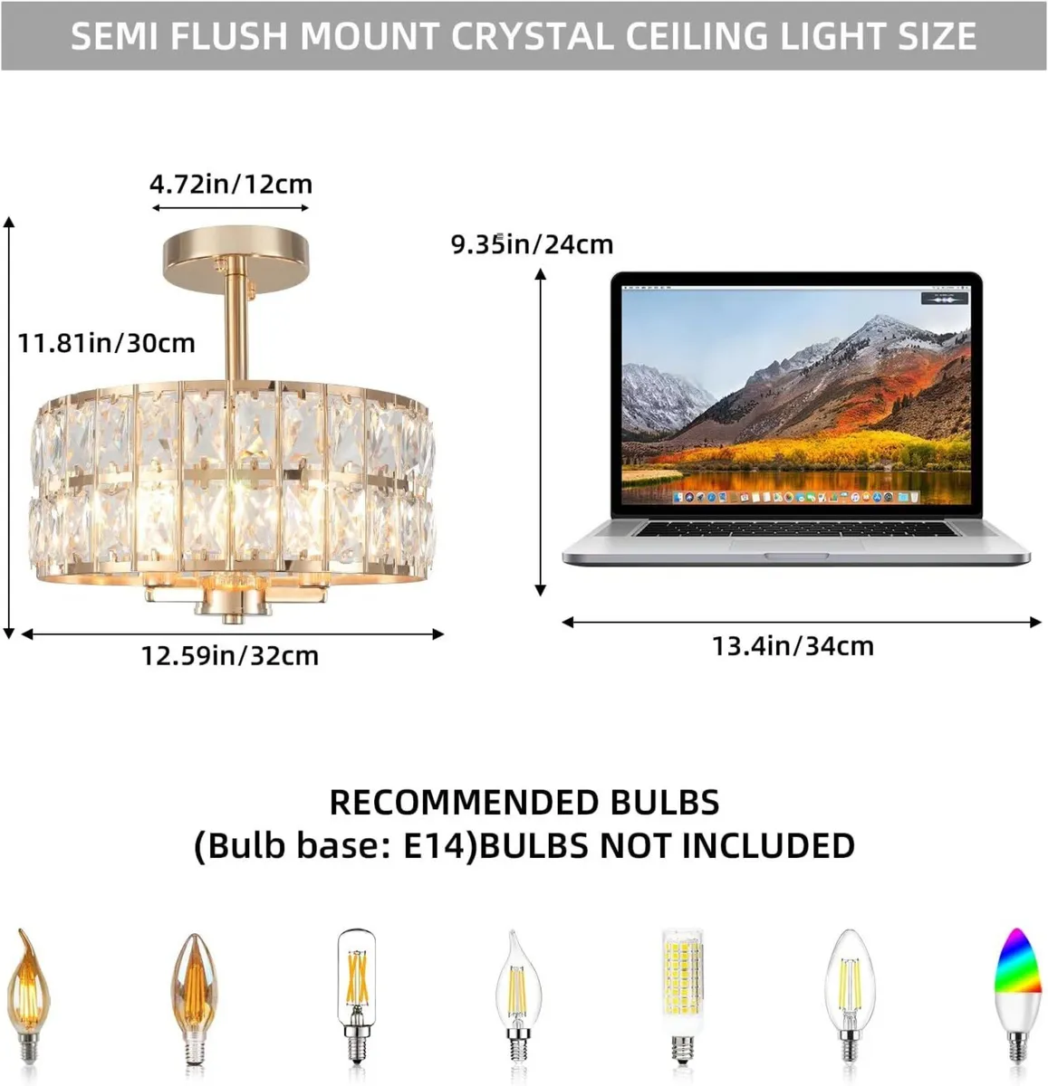 Semi Flush Mount Ceiling Light 6 Dimmable Crystal - Image 2