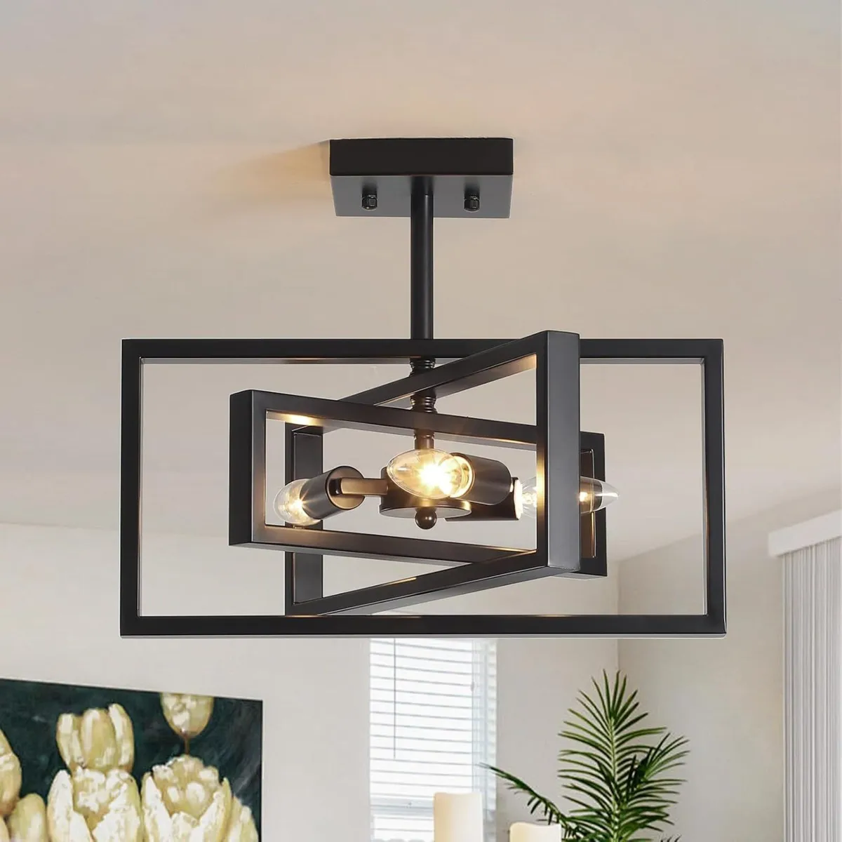 3 Ceiling Lights Living Room Industrial Semi Flush - Image 1
