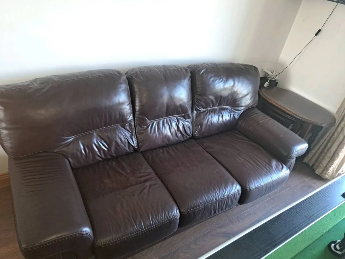 Sofa 3 +1+1 brown Italian leather - Image 4