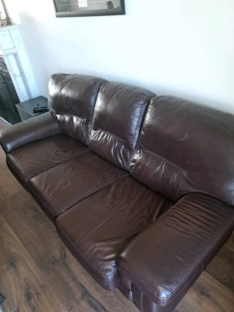 Sofa 3 +1+1 brown Italian leather - Image 1