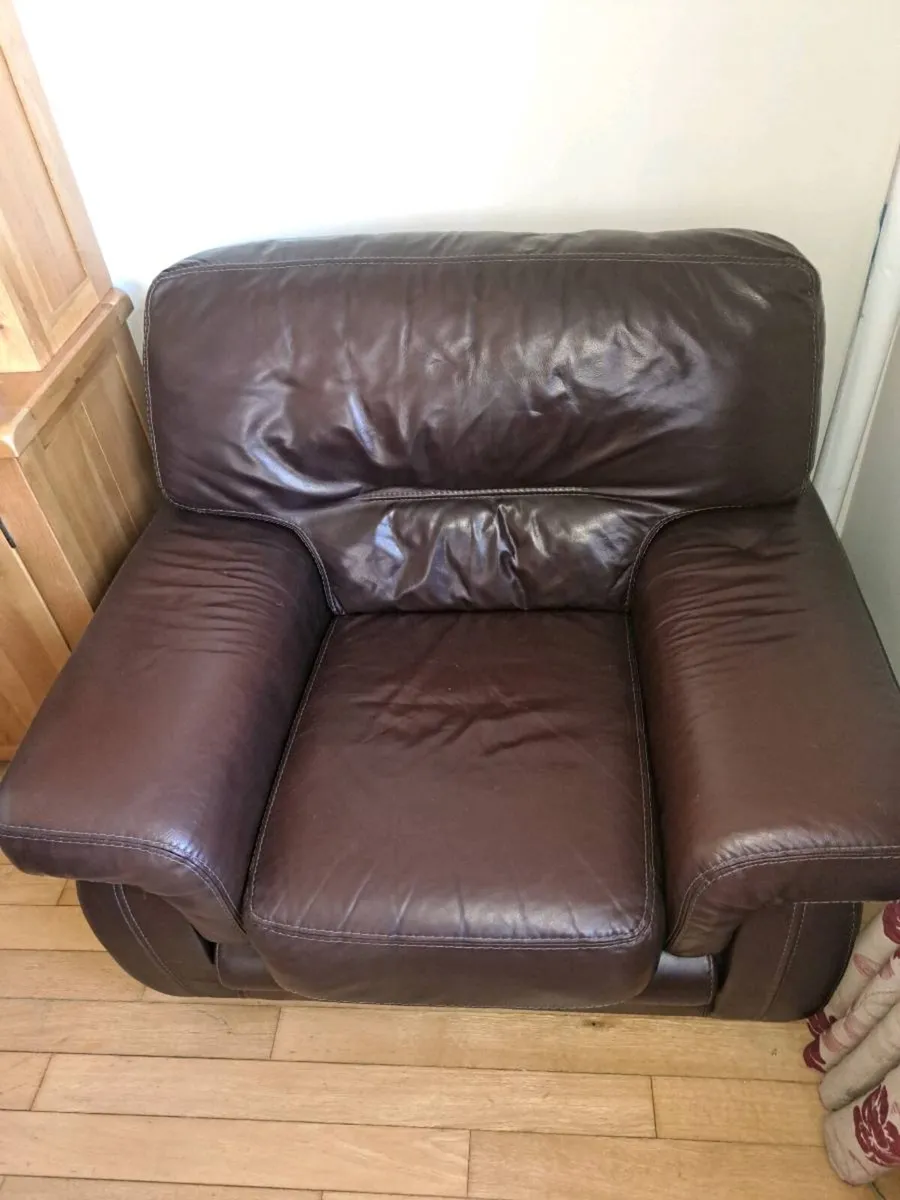 Sofa 3 +1+1 brown Italian leather - Image 2