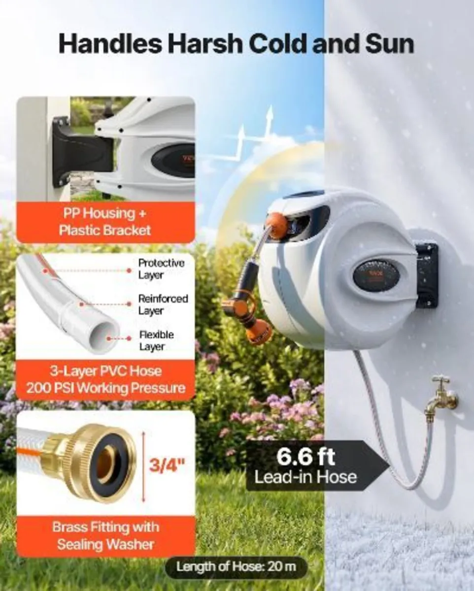 Retractable Hose Reel Water Hose Reel 20m x 1.3cm - Image 2