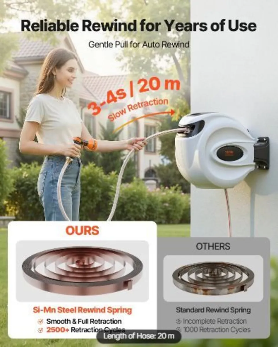 Retractable Hose Reel Water Hose Reel 20m x 1.3cm - Image 3