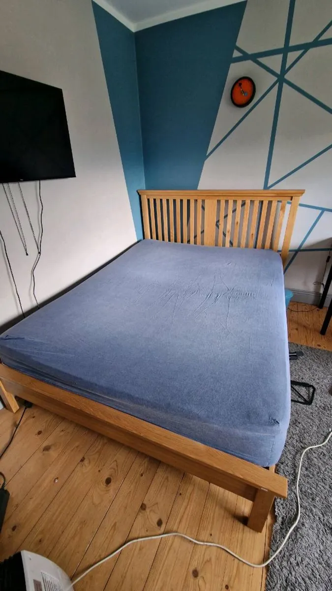Wooden Double Bed Frame – Oak Finish - Image 1