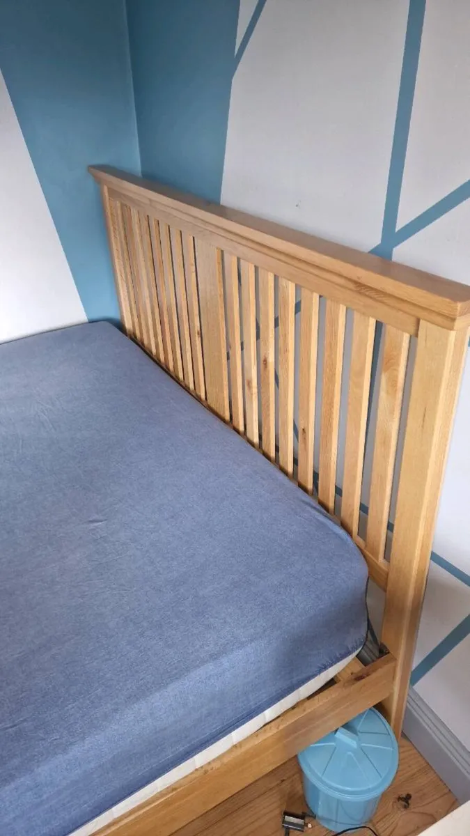 Wooden Double Bed Frame – Oak Finish - Image 2