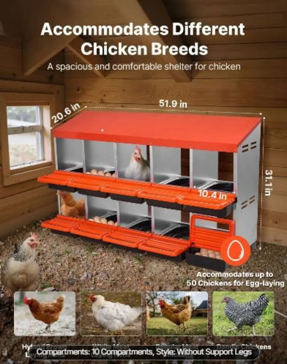 2 Tiers Chicken Nesting Boxes, 10 Compartments - Image 4