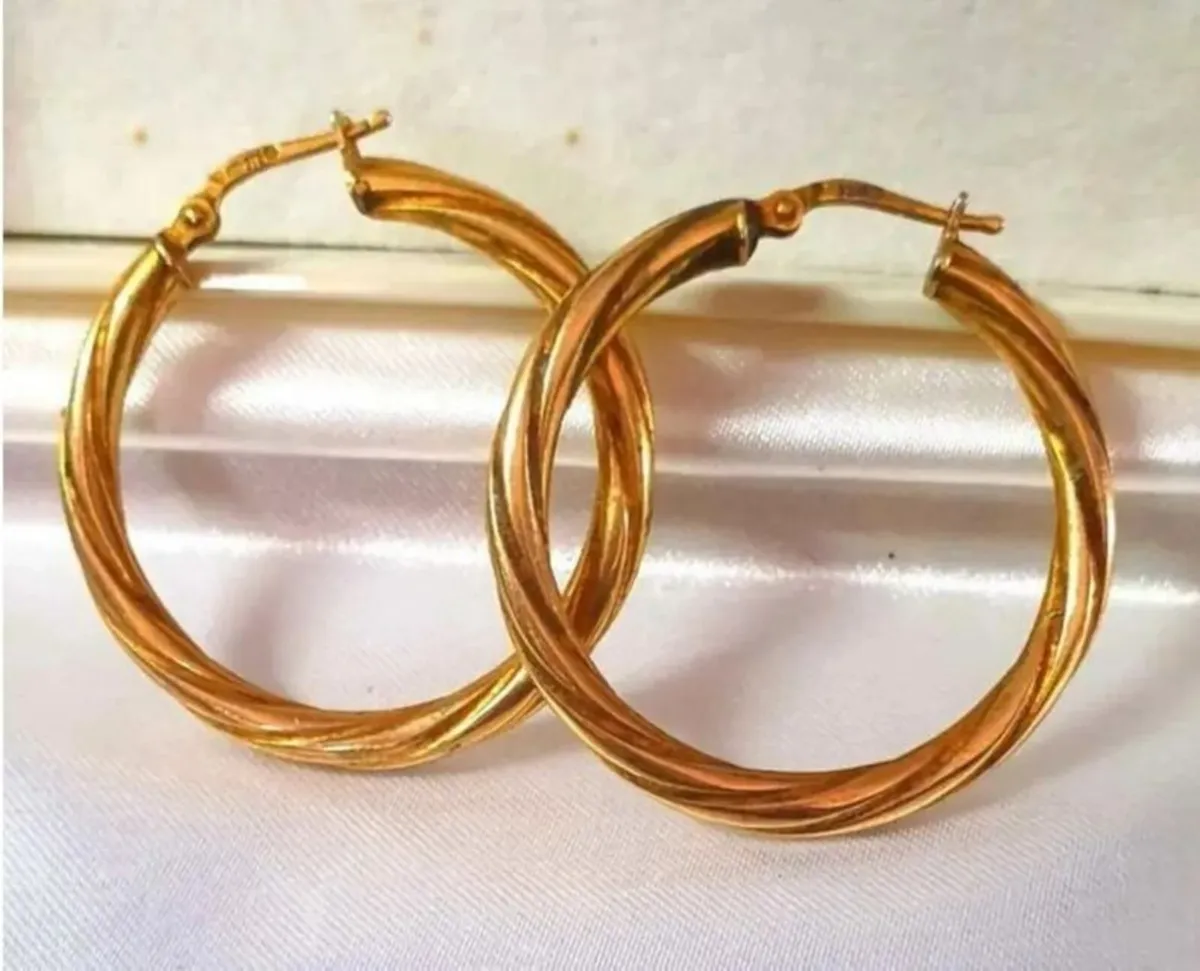 Large 9ct Gold Swirl Hoops - Image 3