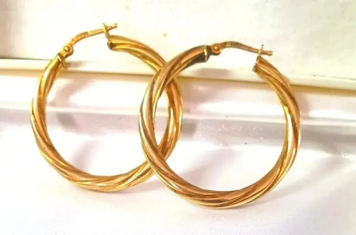 Large 9ct Gold Swirl Hoops - Image 2