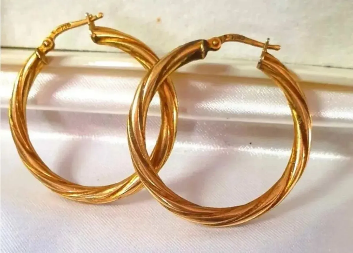 Large 9ct Gold Swirl Hoops - Image 4