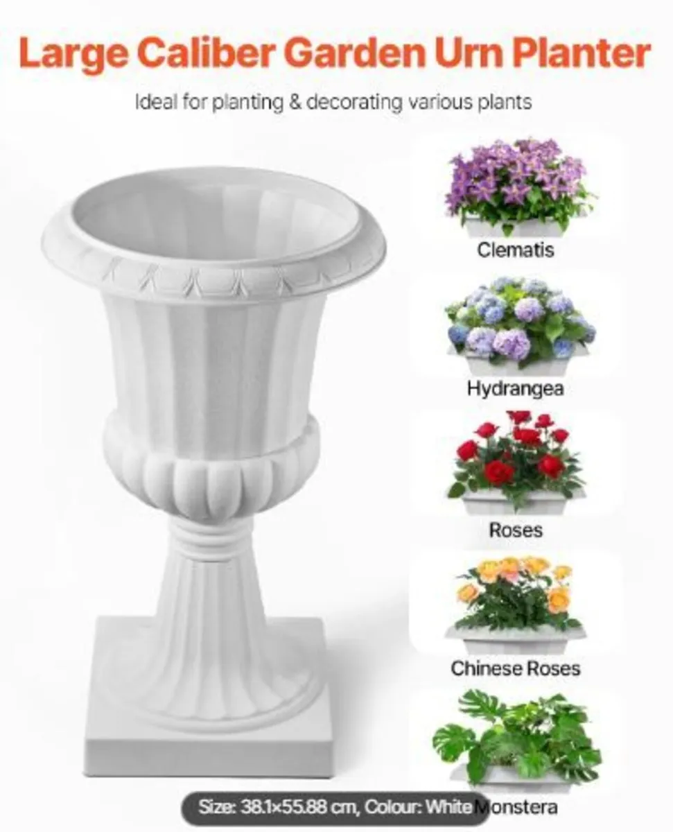 Plastic Urn Planters, 40 x 67 cm, 2 Pack - Image 2