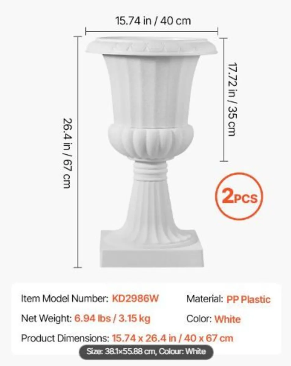Plastic Urn Planters, 40 x 67 cm, 2 Pack - Image 4