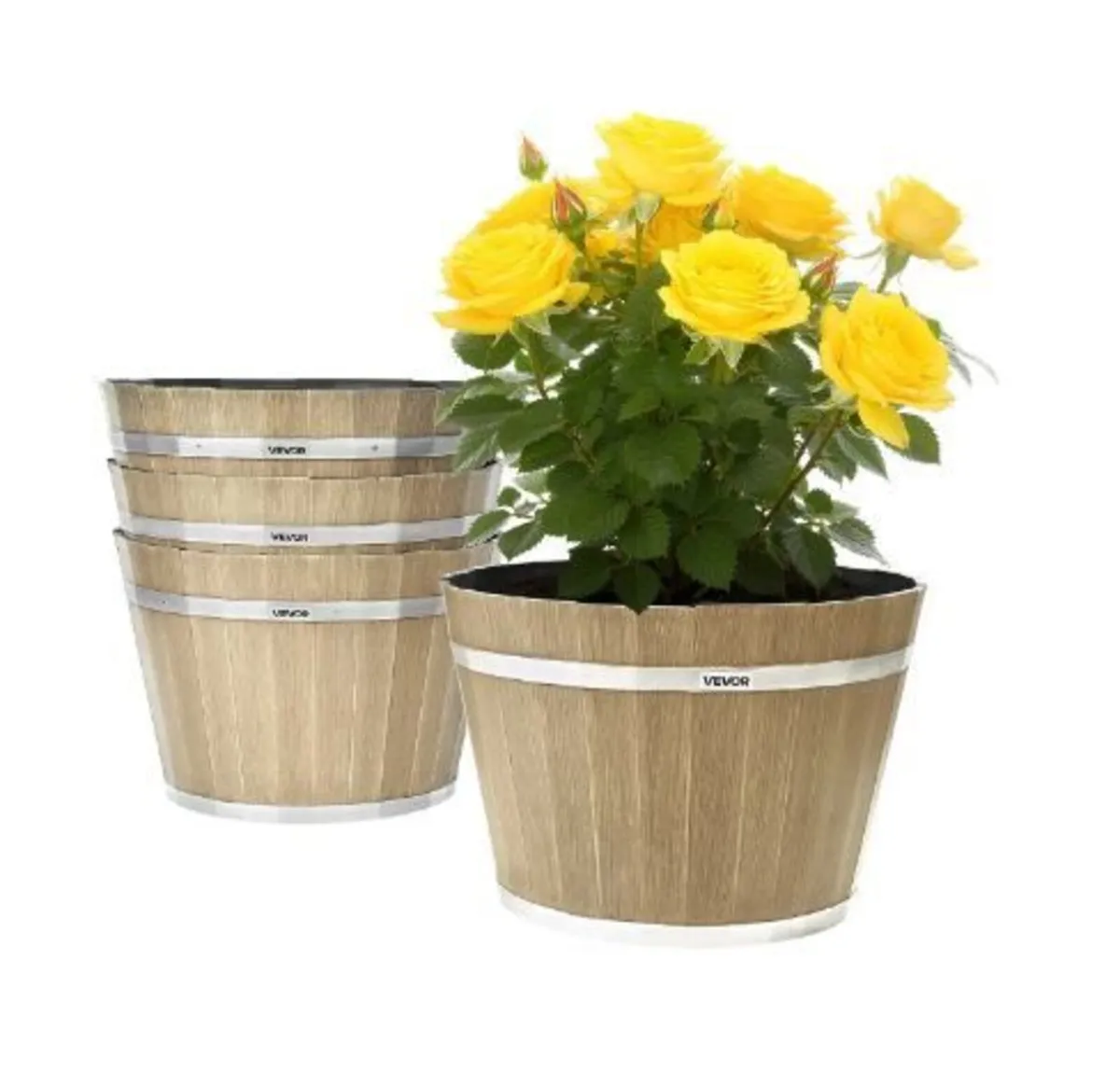 Plant Pots, 4 Pack 300 mm Whiskey Barrel Planters - Image 1