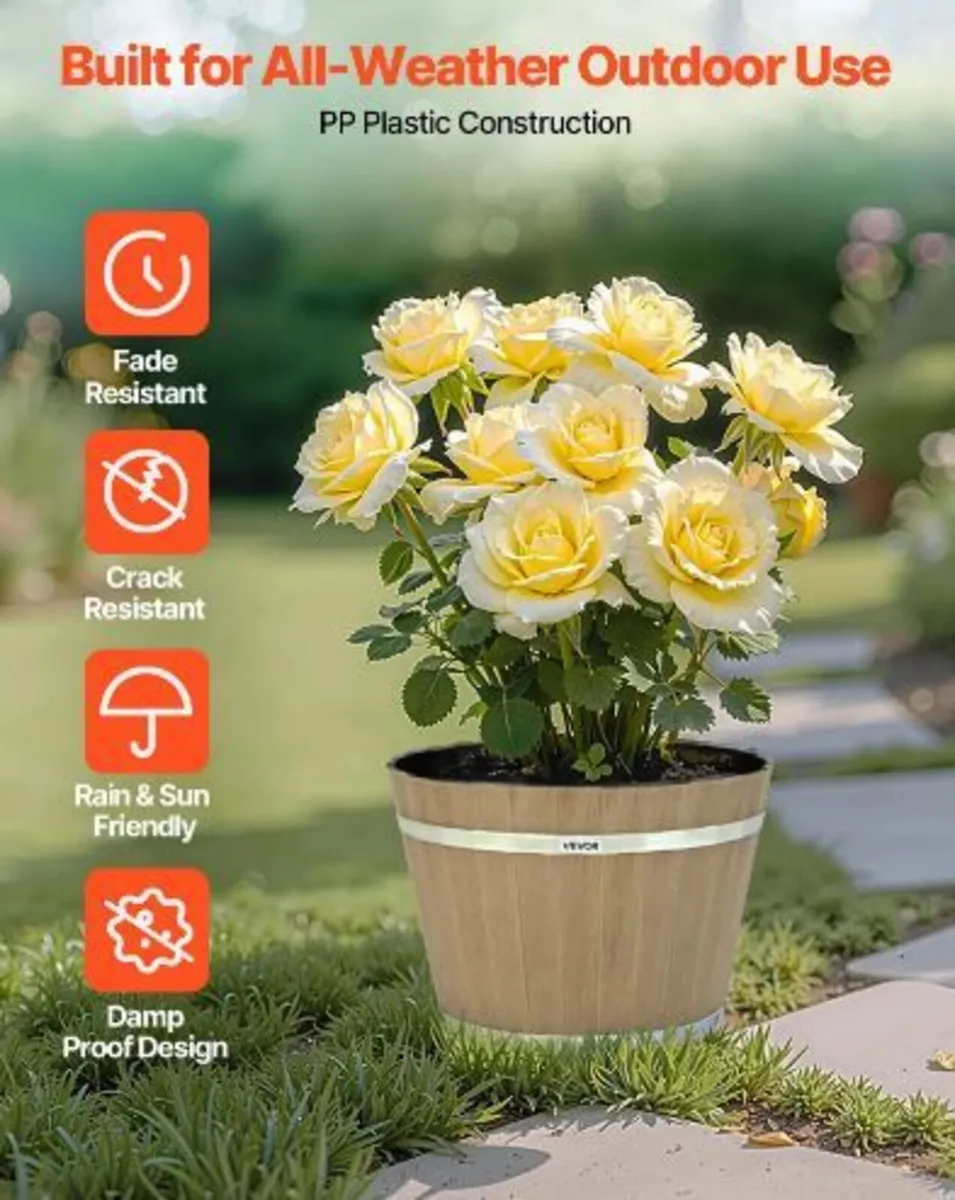 Plant Pots, 4 Pack 300 mm Whiskey Barrel Planters - Image 2