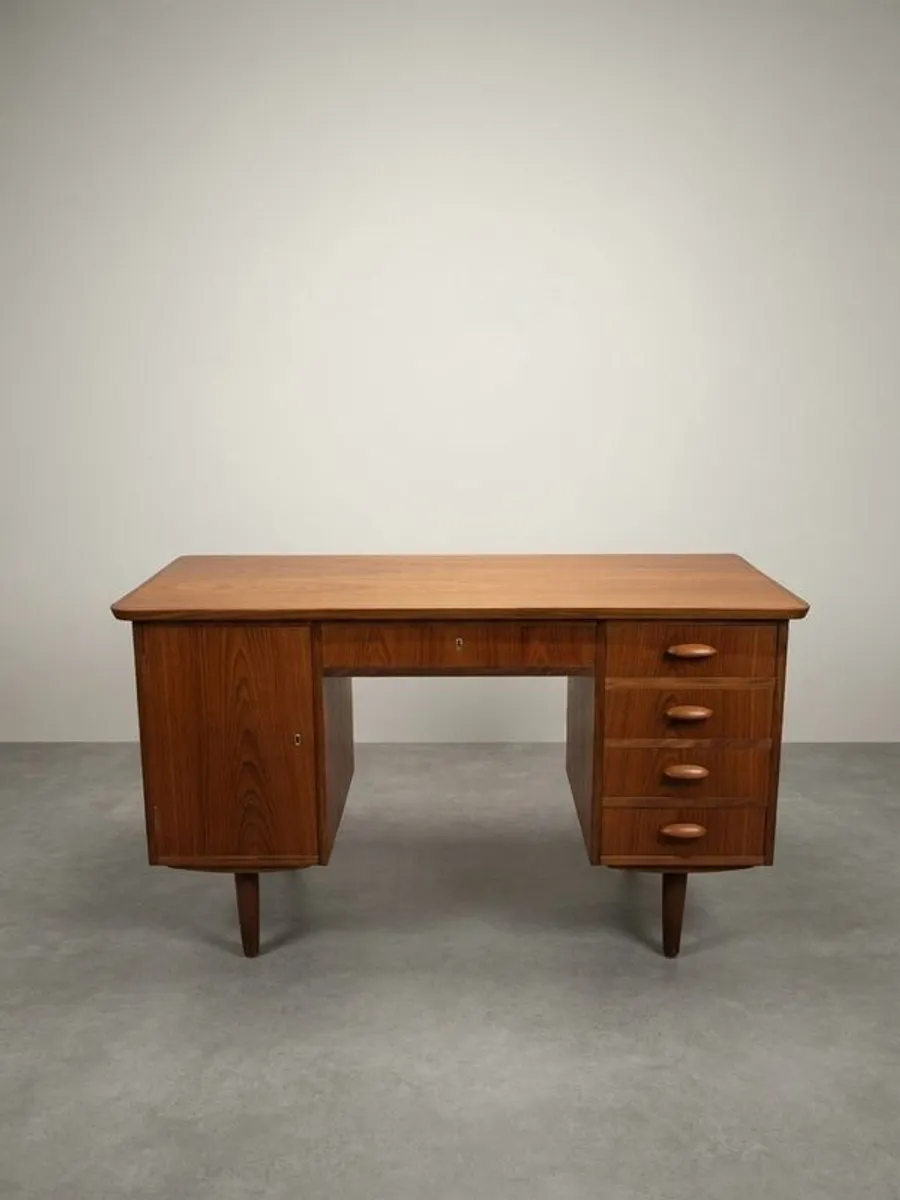 FLASH SALE ! Was 1100 Now 950 ! Danish Mid-Century Modern Teak Desk with Unique Top - Image 1