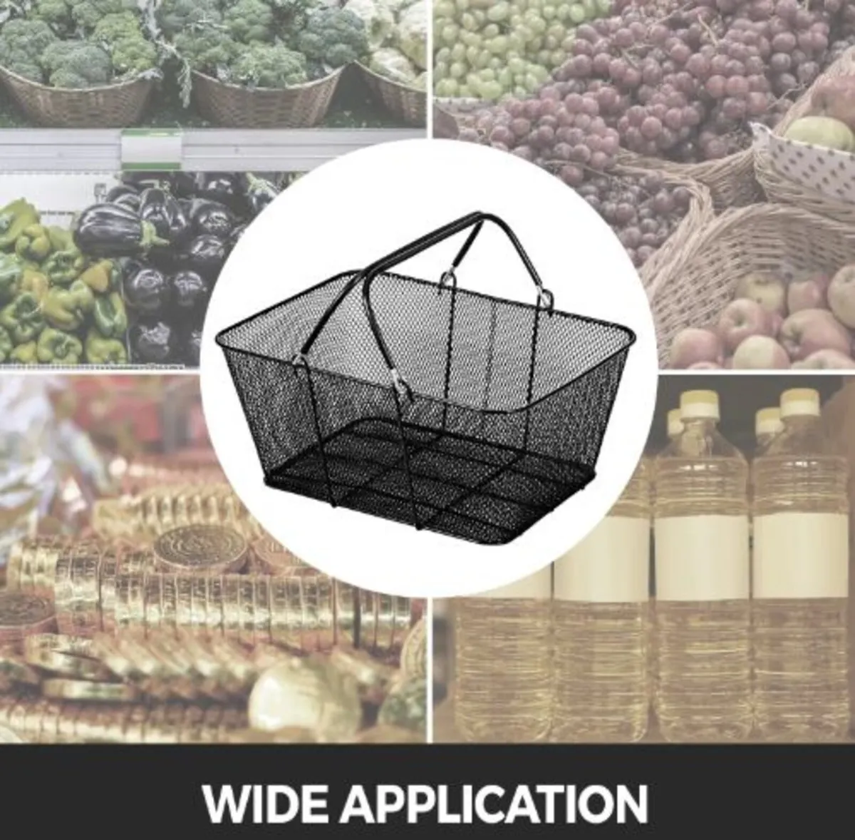 Shopping Baskets with Handles, 12PCS, Black Metal - Image 3