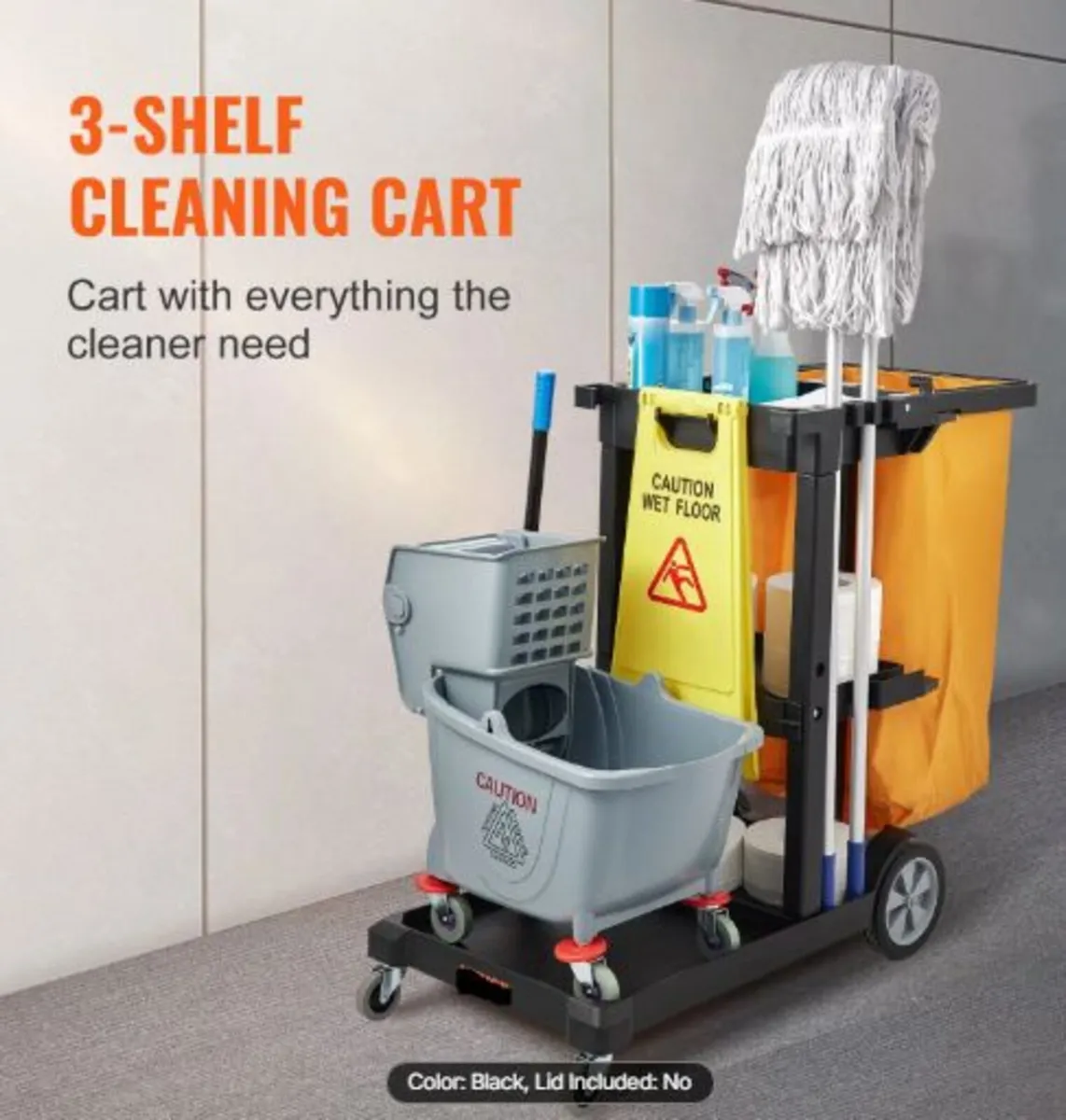 Cleaning Cart, 3-Shelf Commercial Janitorial Cart, - Image 2