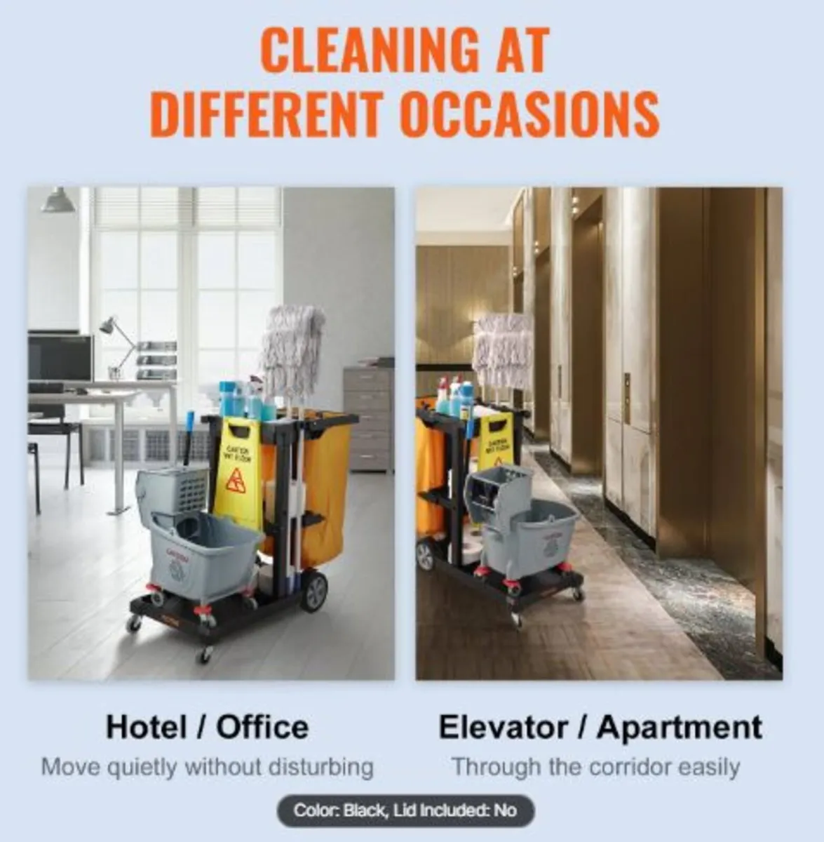 Cleaning Cart, 3-Shelf Commercial Janitorial Cart, - Image 3