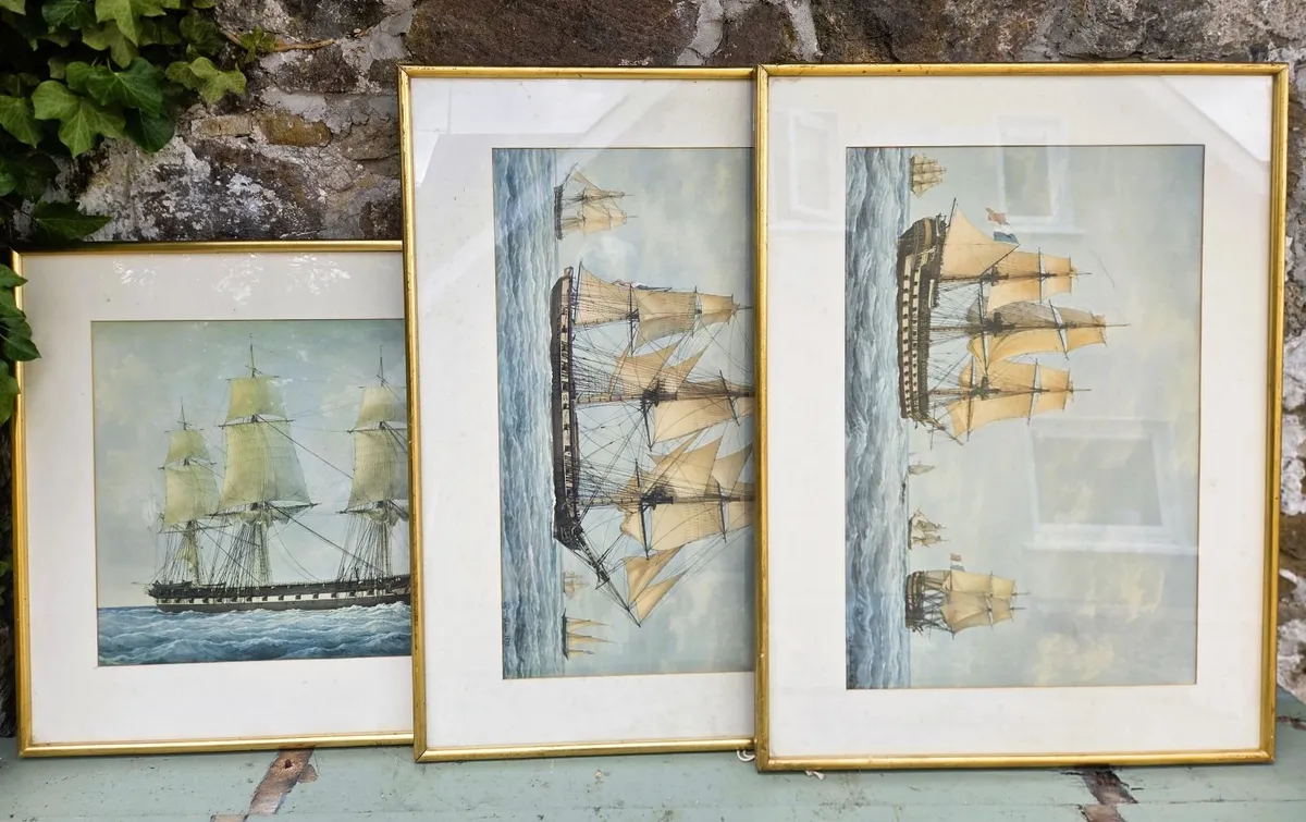 Antique French Nautical Pictures x 3 - Image 1