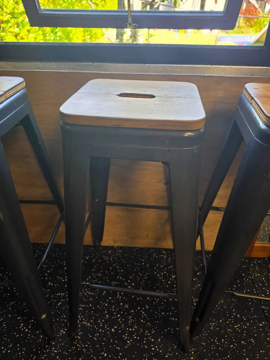 Bar Stools x3, Metal with Custom Solid Wood Tops - Image 2