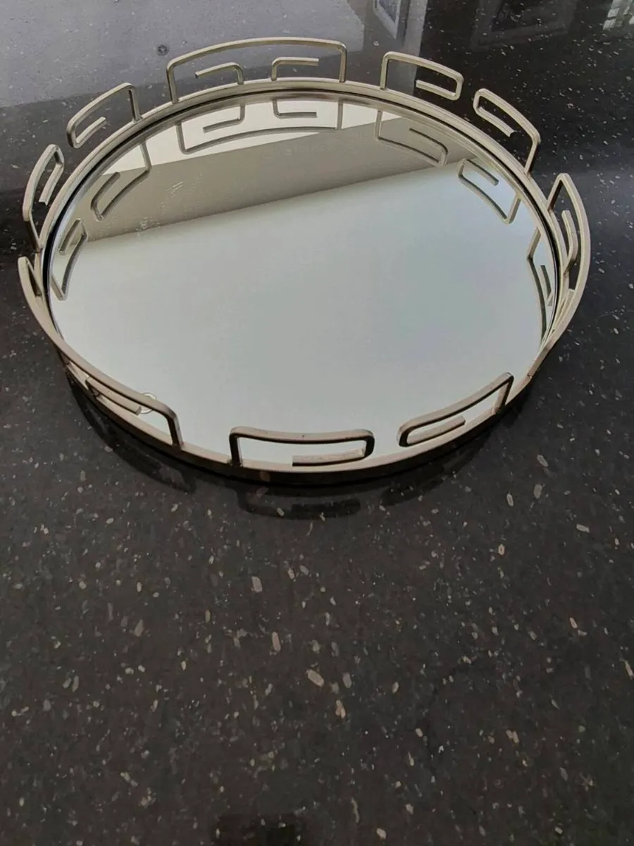 Heavy mirrored tray with velvet base. - Image 1