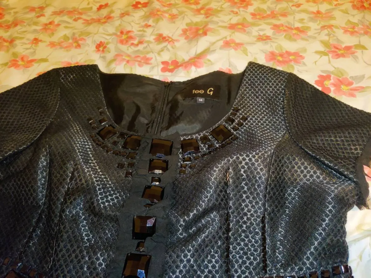 NEW BLACK SATIN BEJEWELLED, Heavy Party Dress ! - Image 4