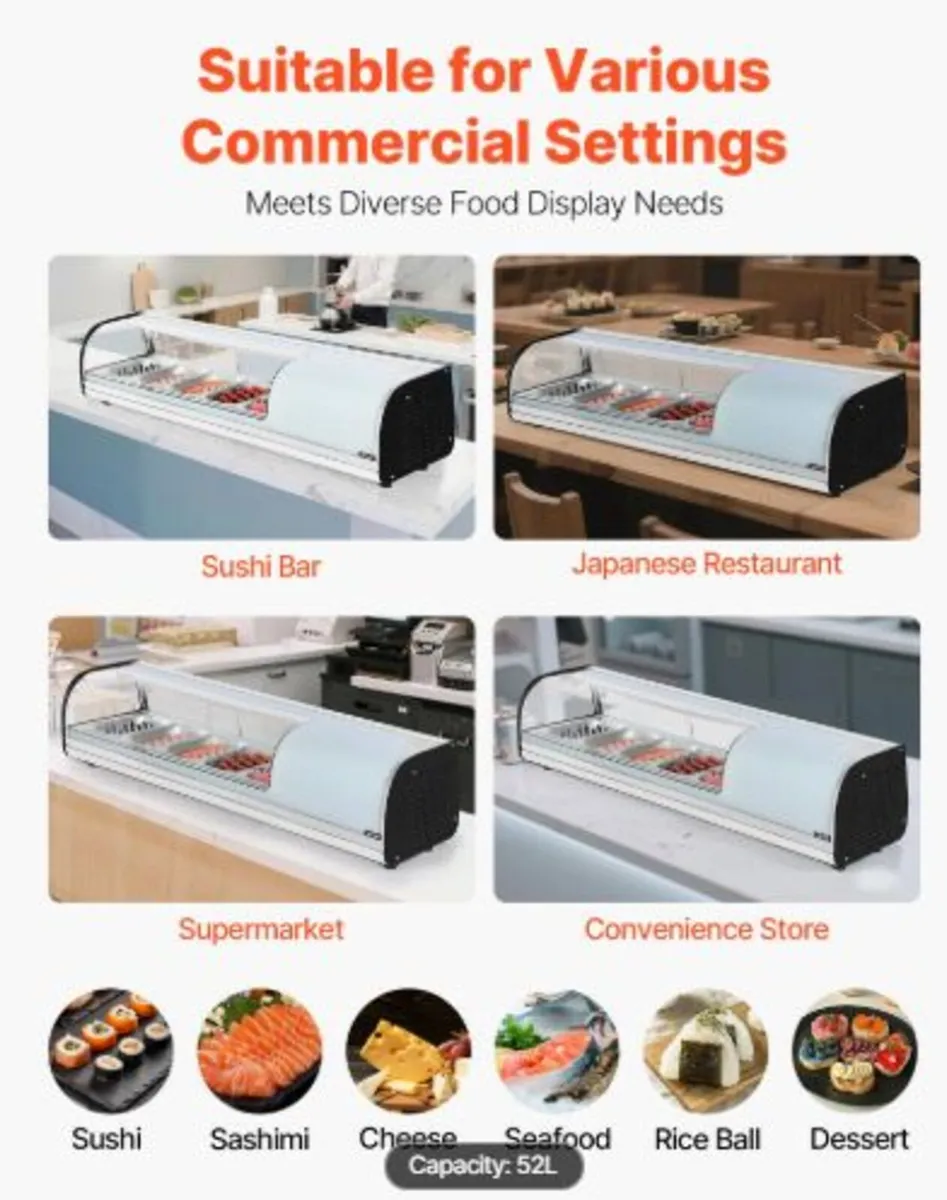 Sushi Display Case Refrigerator, 52L Commercial - Image 3