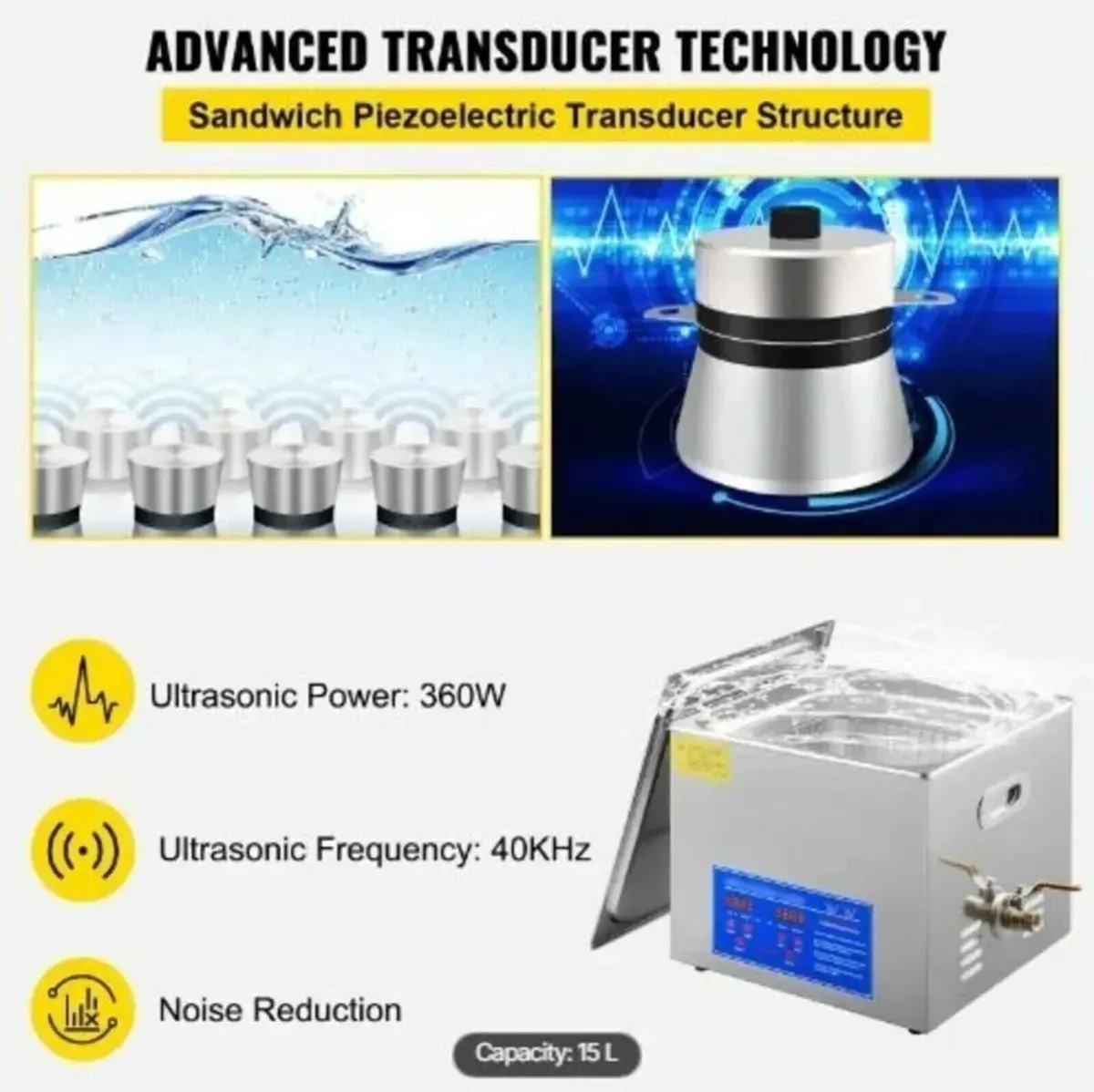 Ultrasonic Cleaner 15L with Heater and Timer - Image 3