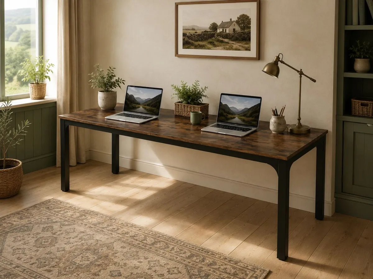 Extra Long 2 Person Computer Desk 200 cm Rustic Br - Image 1