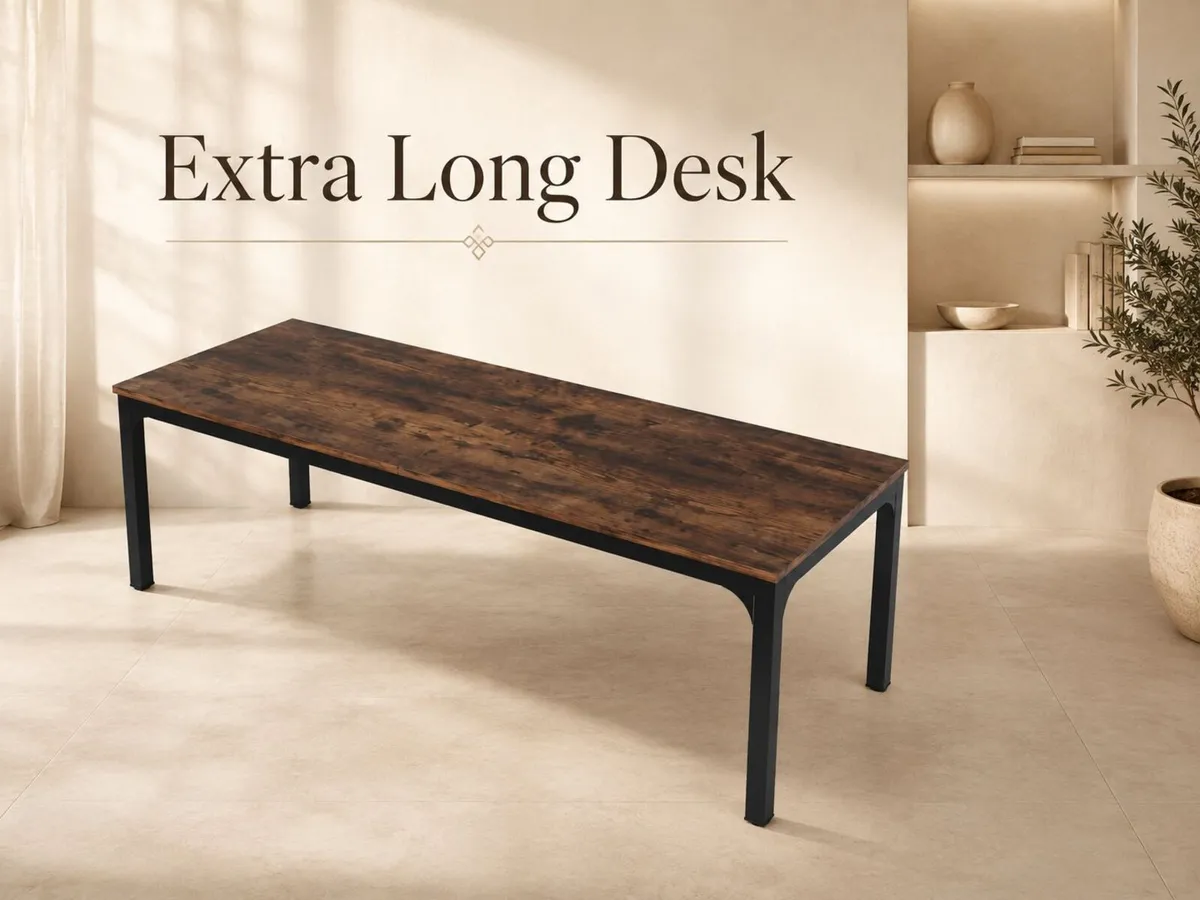 Extra Long 2 Person Computer Desk 200 cm Rustic Br - Image 3