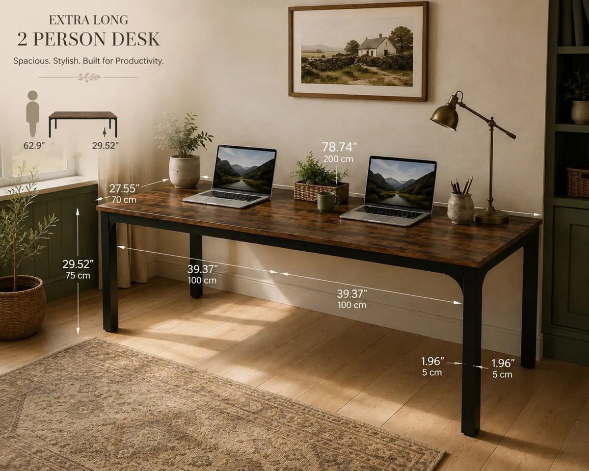 Extra Long 2 Person Computer Desk 200 cm Rustic Br - Image 2