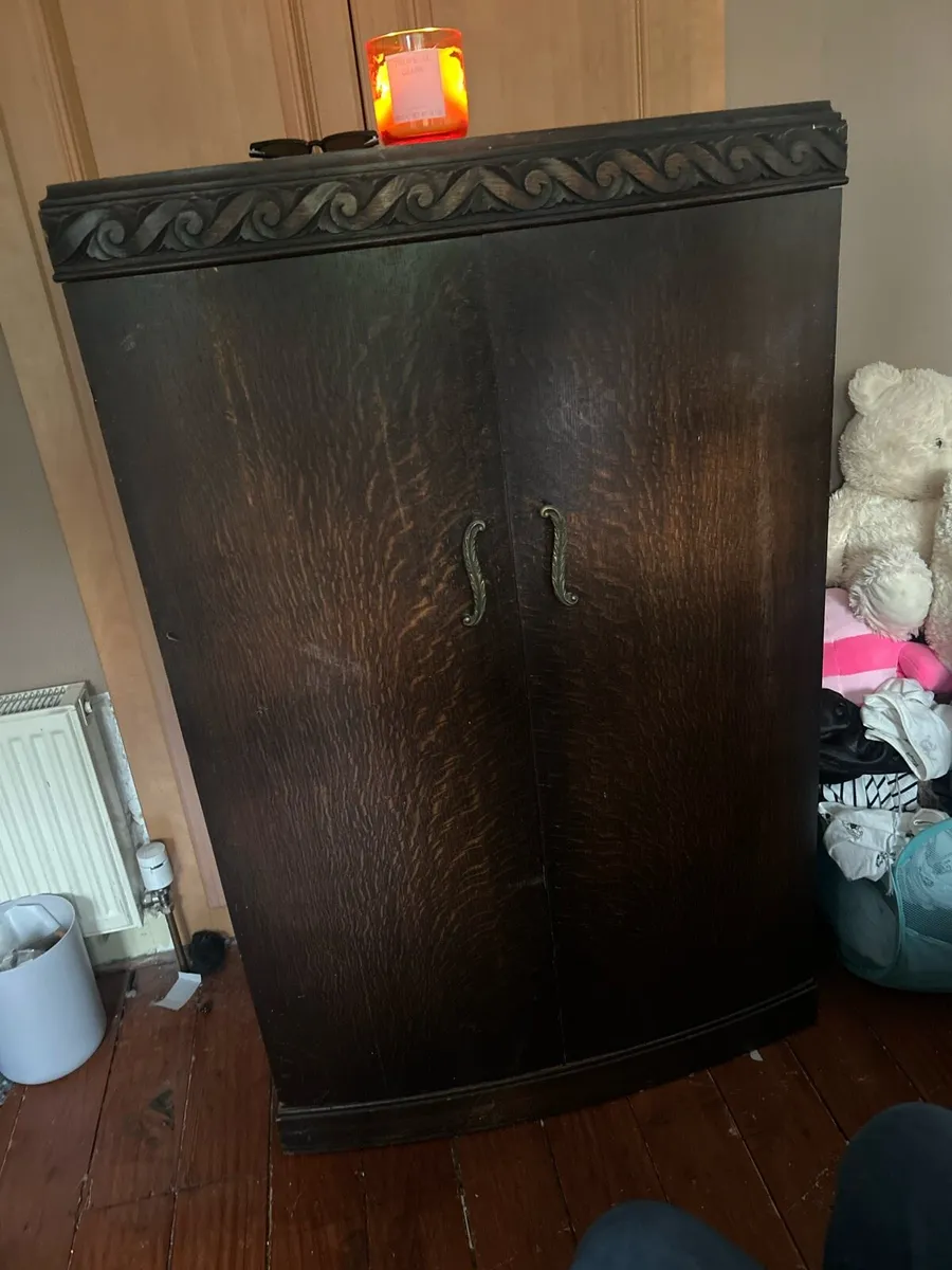 Vintage solid oak carved storage cabinet - Image 1