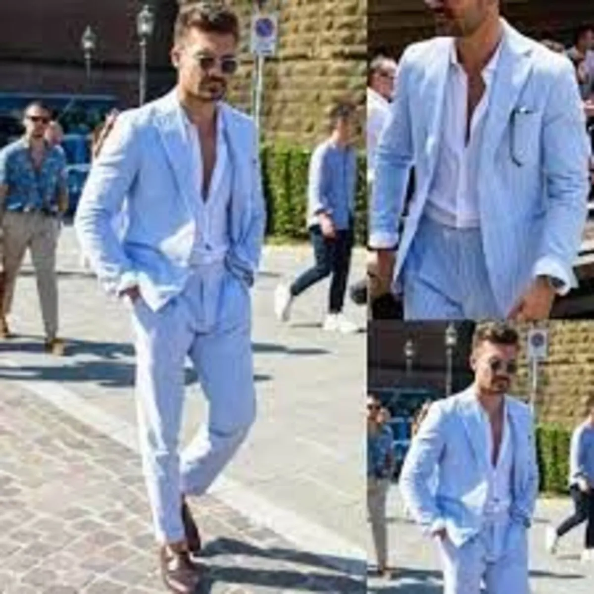 Male 44L  2 Piece Light Blue White Suit For Men. - Image 2