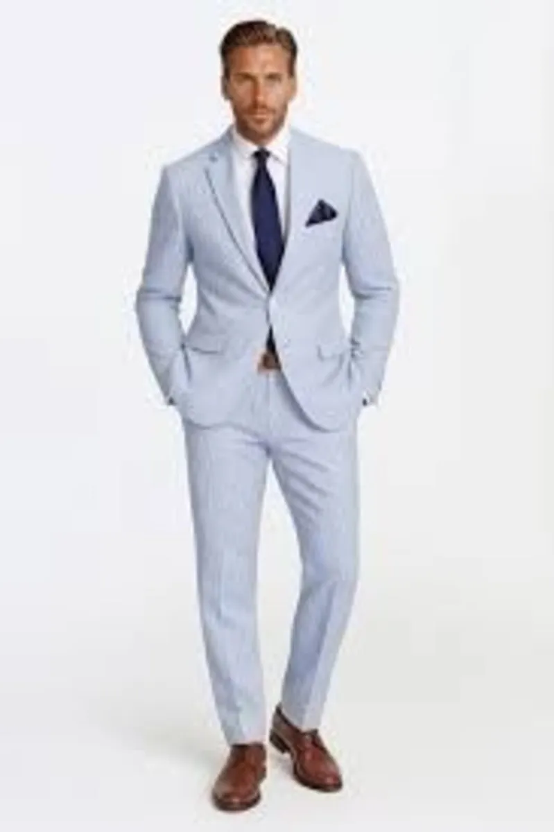 Male 44L  2 Piece Light Blue White Suit For Men. - Image 4