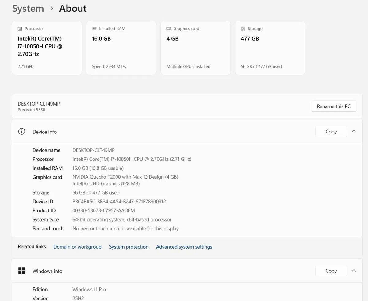 Dell Precision 5550 Laptop | Intel i7 vPro | 16GB - Image 2