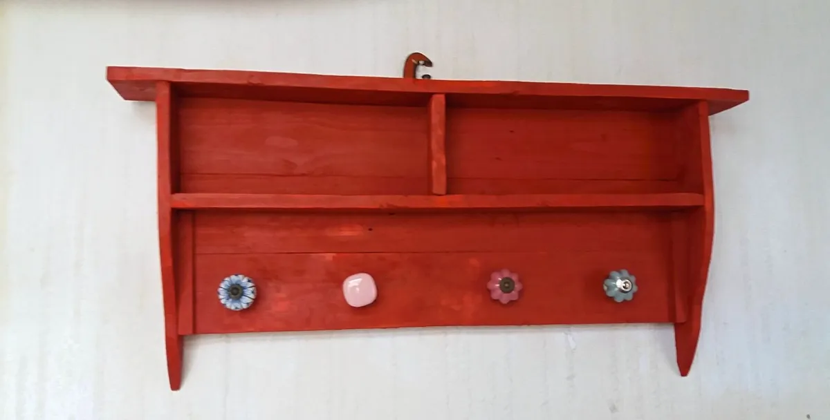 Rustic cubby box floating shelf display with hooks - Image 4