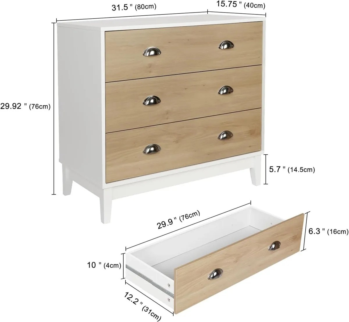 3 Drawer Chest of Drawers Modern Wooden Storage - Image 3