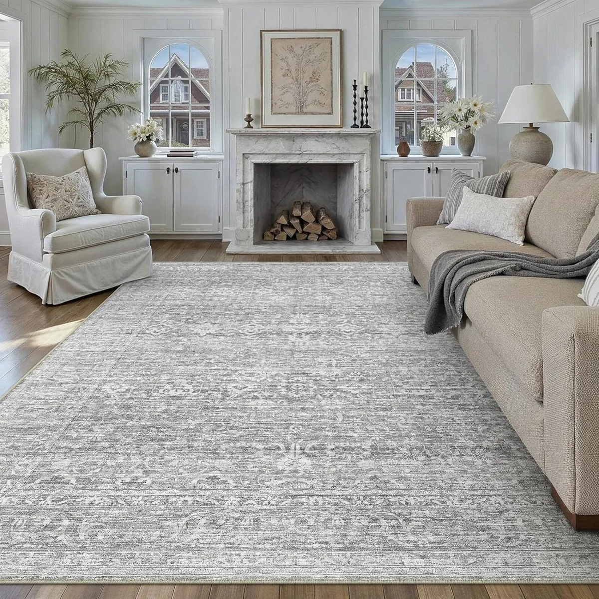 Vintage Rugs Living Room Large Rug Washable - Image 1