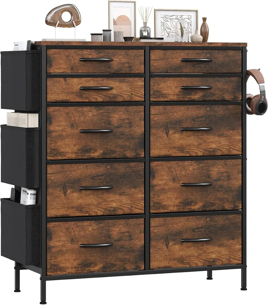 Tall Chest of Drawers 10 Fabric Dresser - Image 1