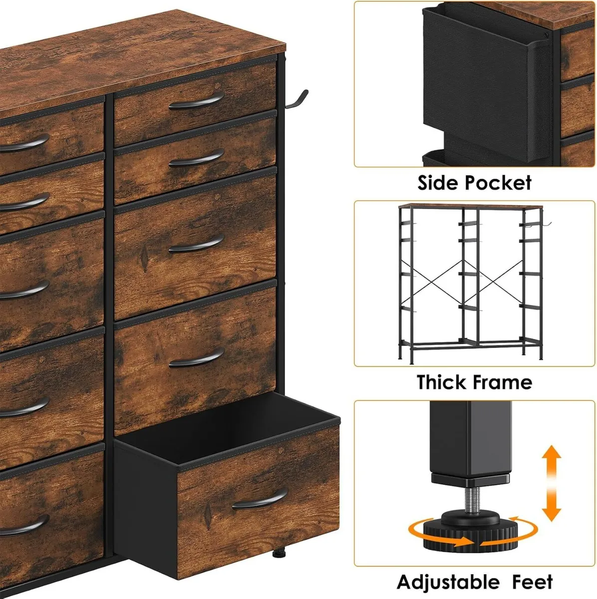 Tall Chest of Drawers 10 Fabric Dresser - Image 4